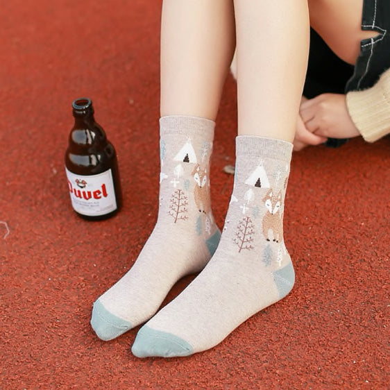Forest Fox Sock Set (Khaki/Gray)
