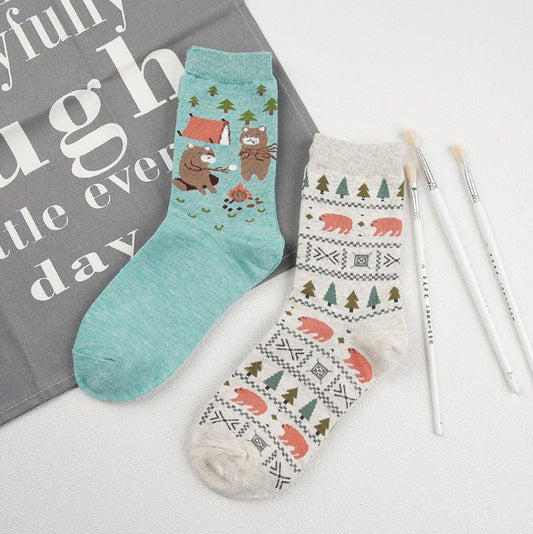 Campfire Bear Sock Set (Turquoise/Gray)