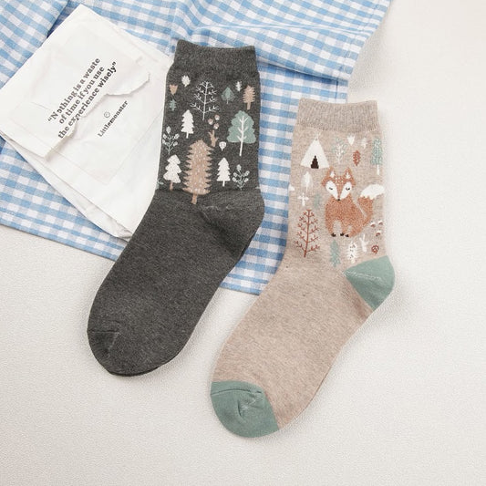 Forest Fox Sock Set (Khaki/Gray)