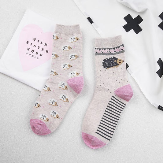 Hedgehog Sock Set (Beige/Pink)