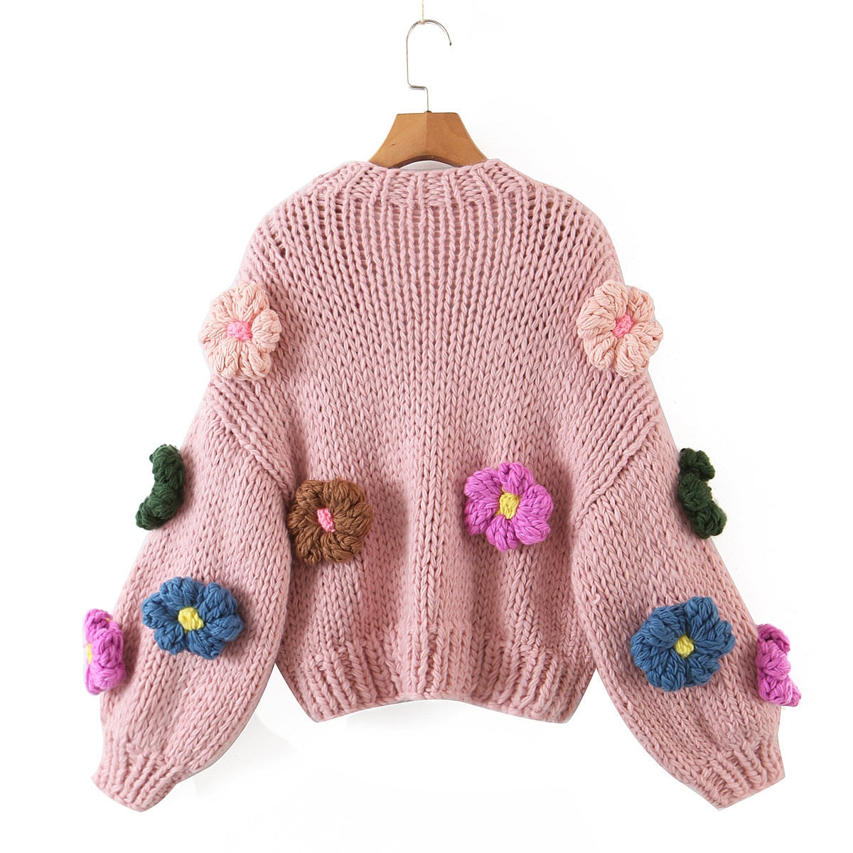 Chunky Daisy Cropped Cardigan (Blush Pink)