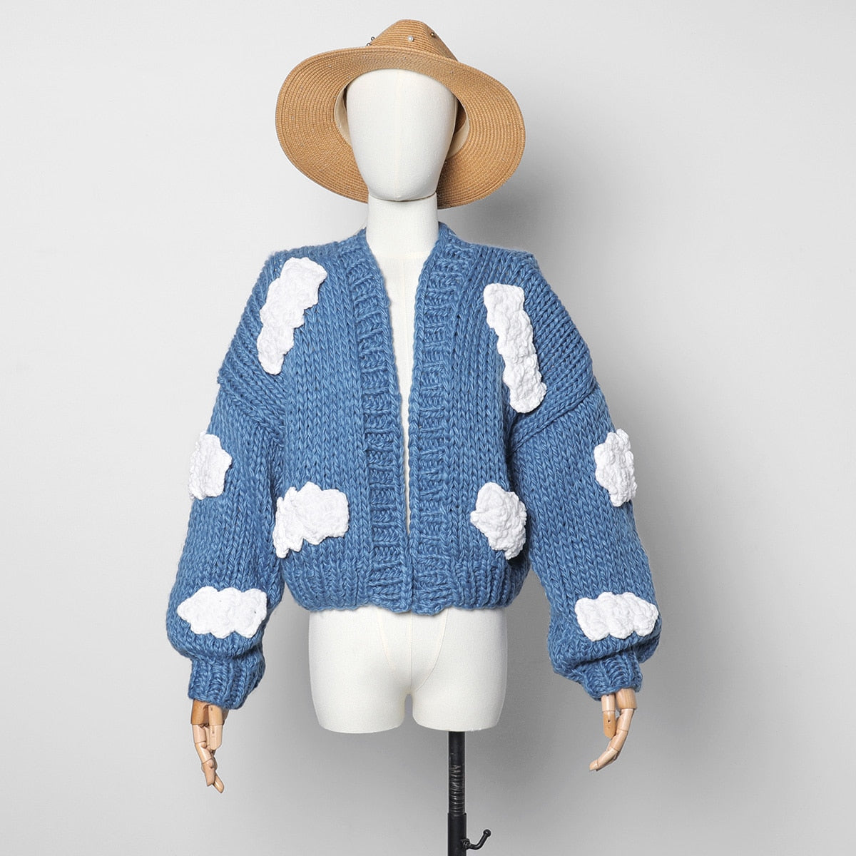Chunky Cloudy Sky Cropped Cardigan (Blue)