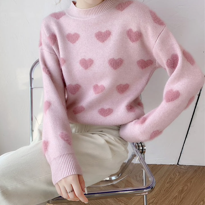 Fuzzy Hearts Sweater (4 Colors)