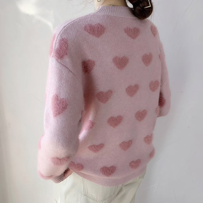 Fuzzy Hearts Sweater (4 Colors)