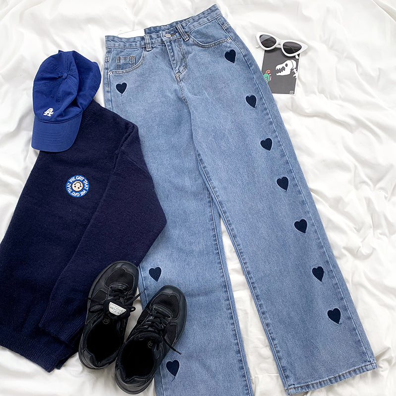 Embroidered Heart Jeans (2 Colors)