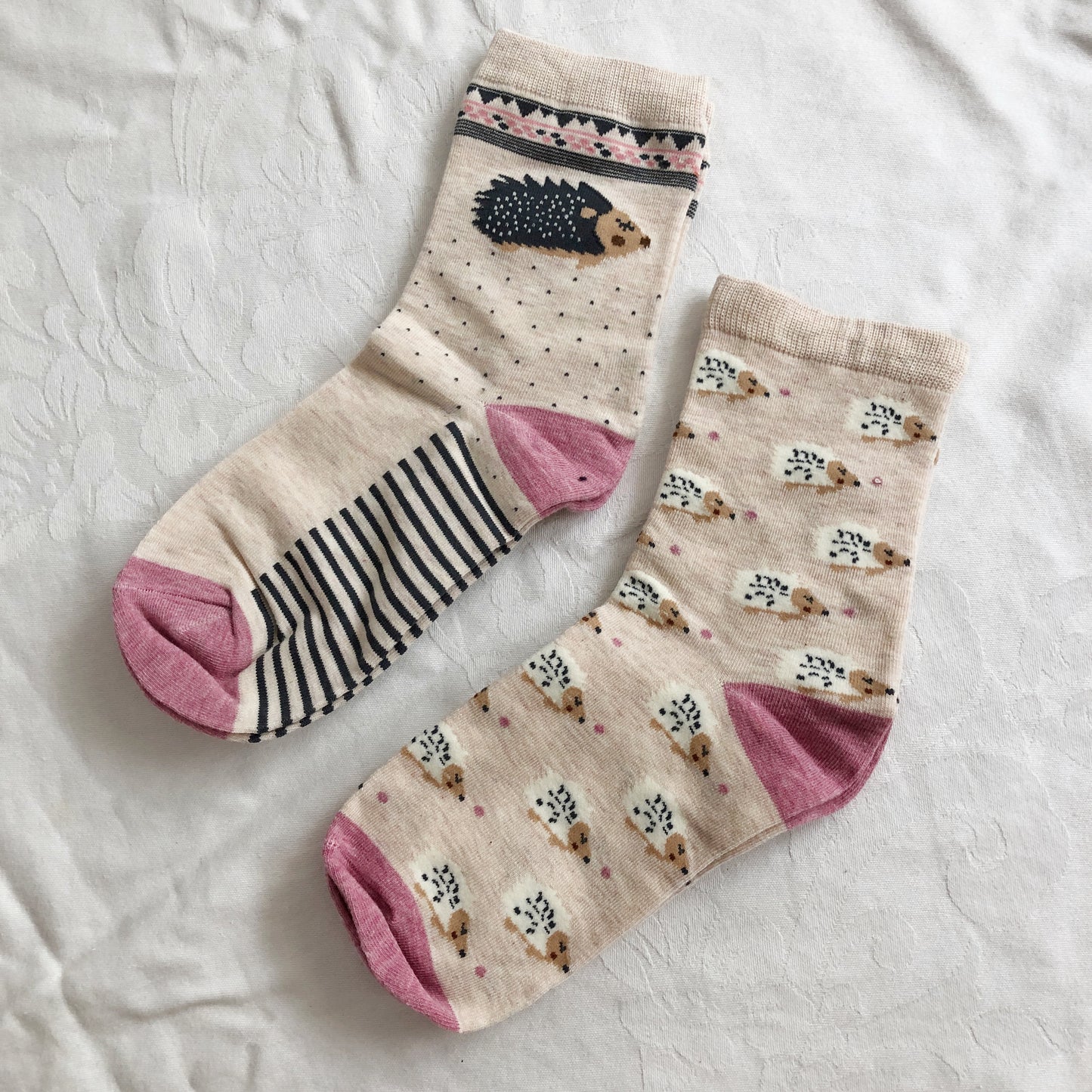 Hedgehog Sock Set (Beige/Pink)