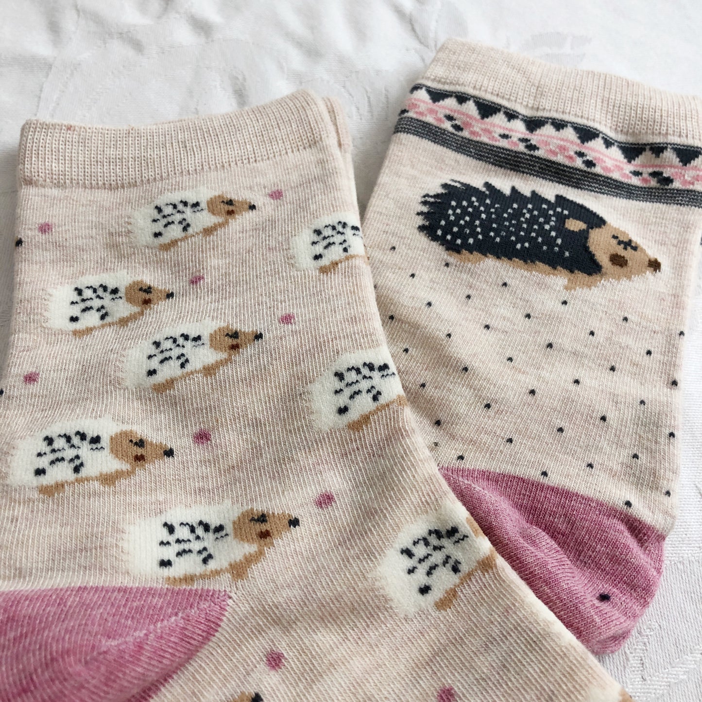 Hedgehog Sock Set (Beige/Pink)