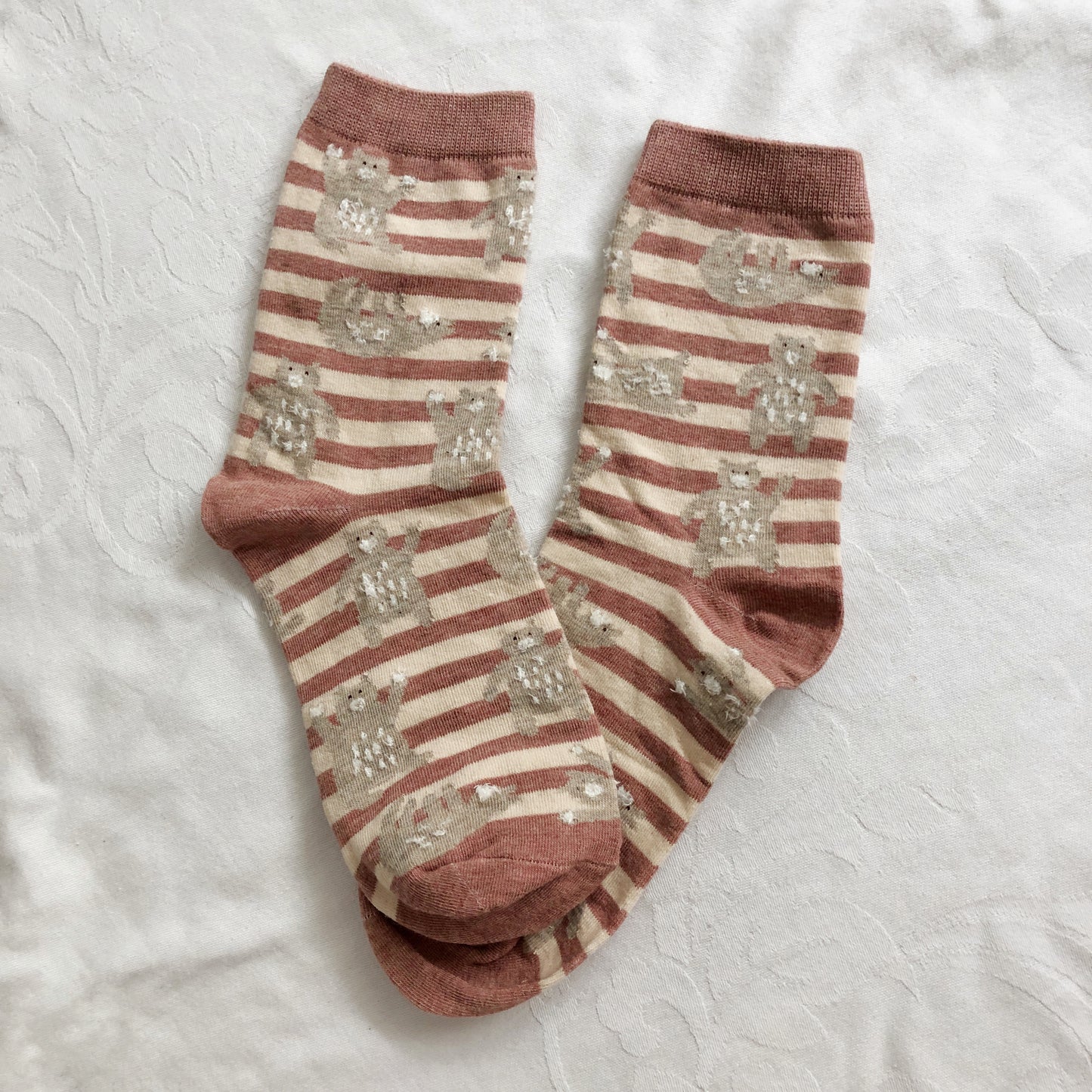 Bear Stripe Sock Set (Khaki/Pink)