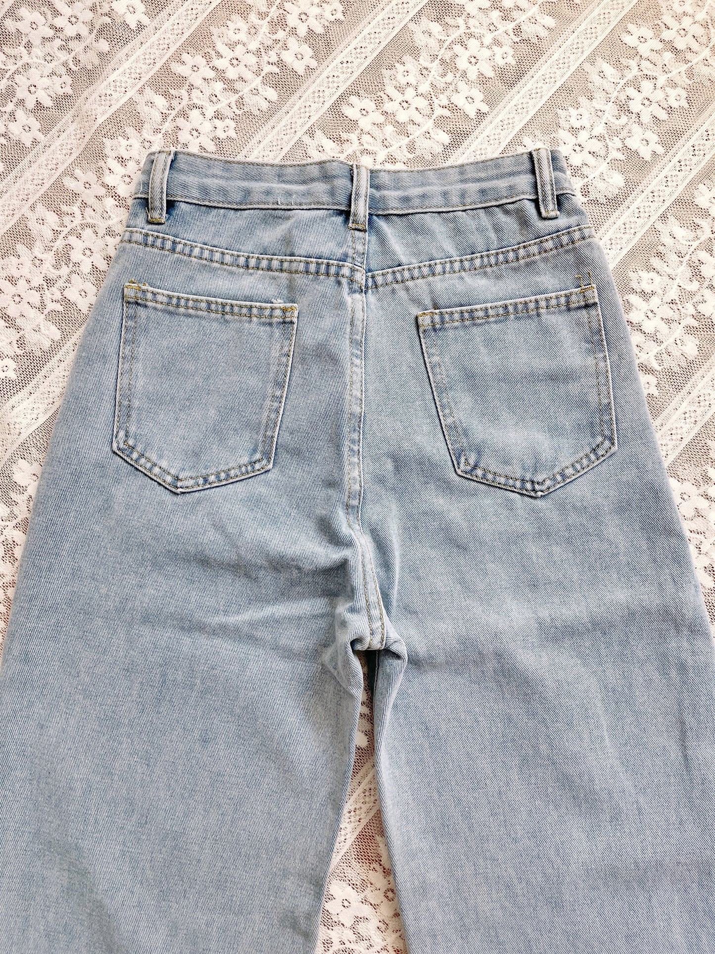 Lover Heart Embroidered Jeans (Light Denim)