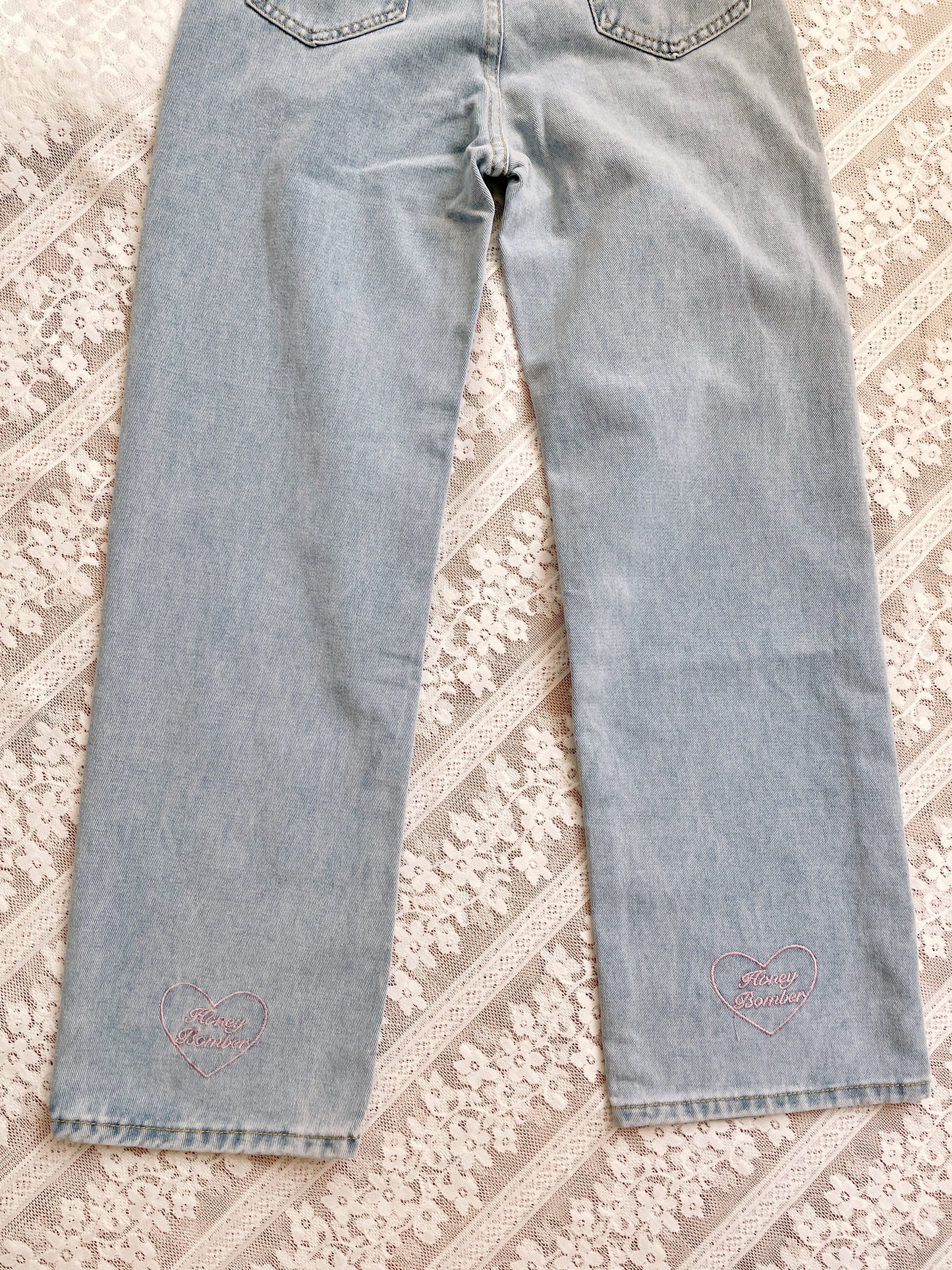 Lover Heart Embroidered Jeans (Light Denim)