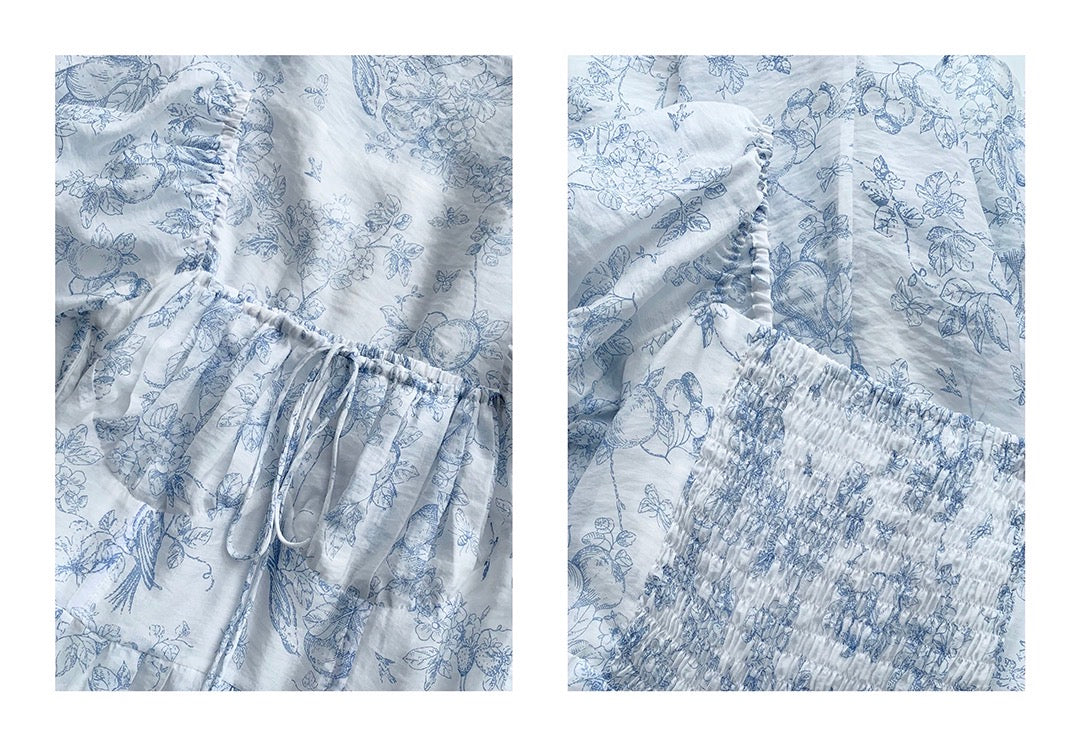 Porcelain Sketch Midi Dress (White/Blue)