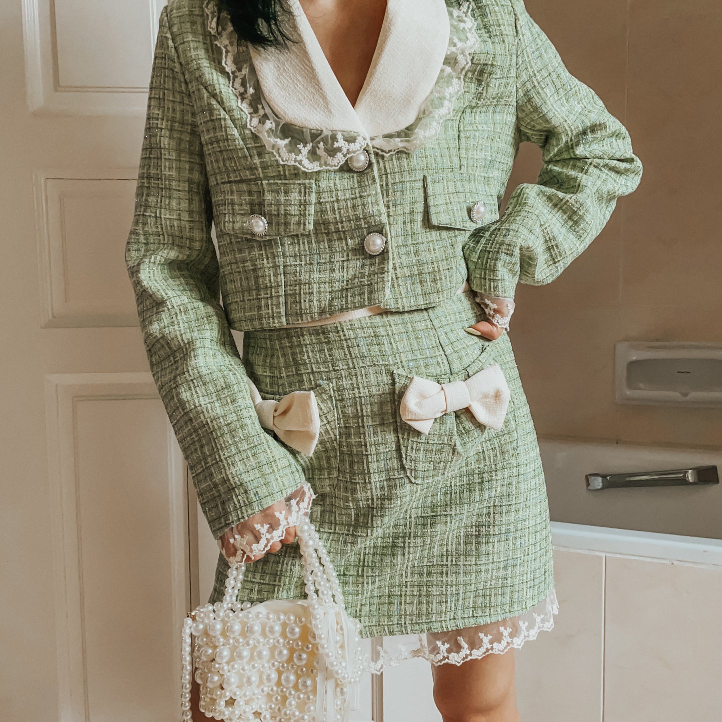 Matcha Peter Pan Tweed Set (Green)