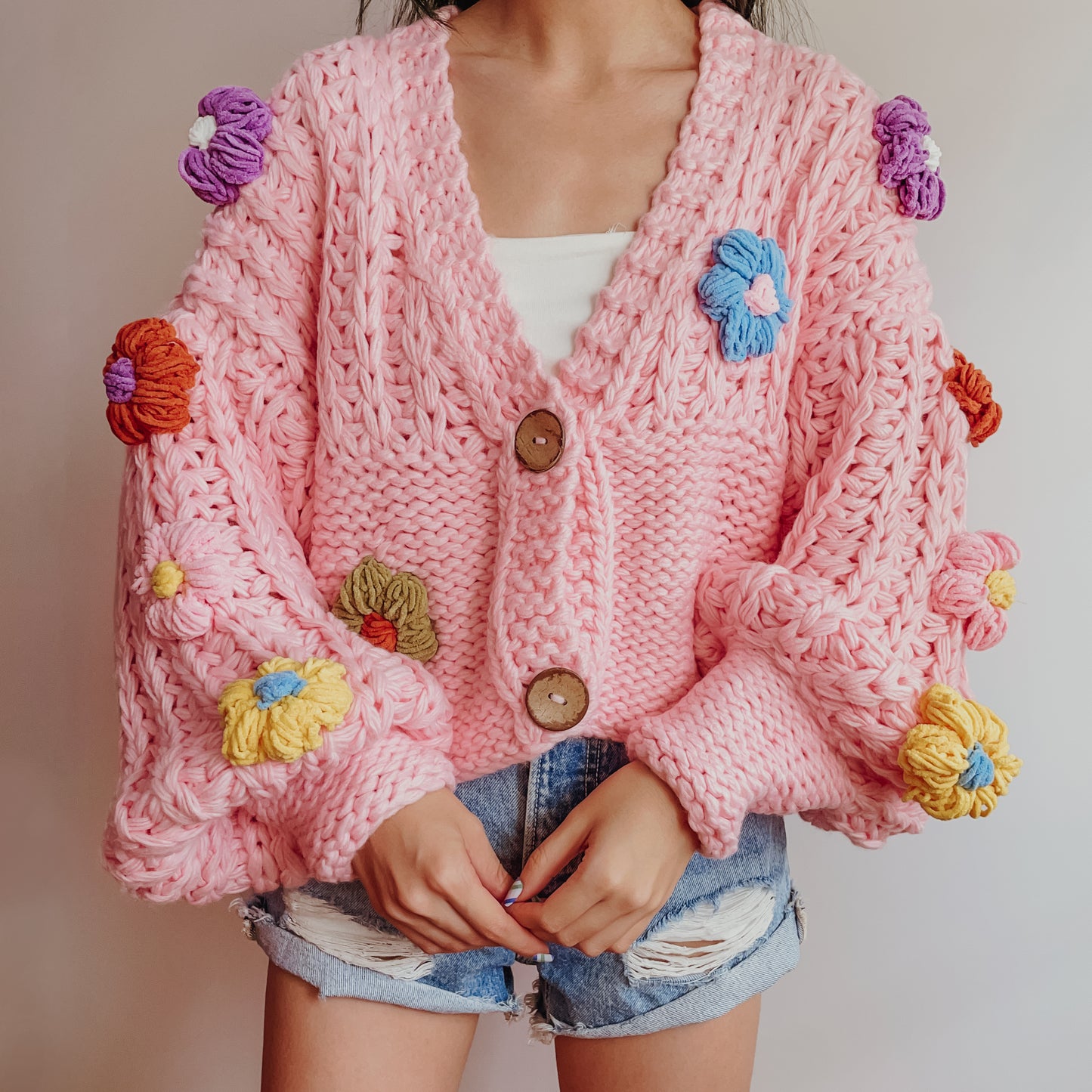 Chunky Knit Daisy Cropped Cardigan (3 Colors)