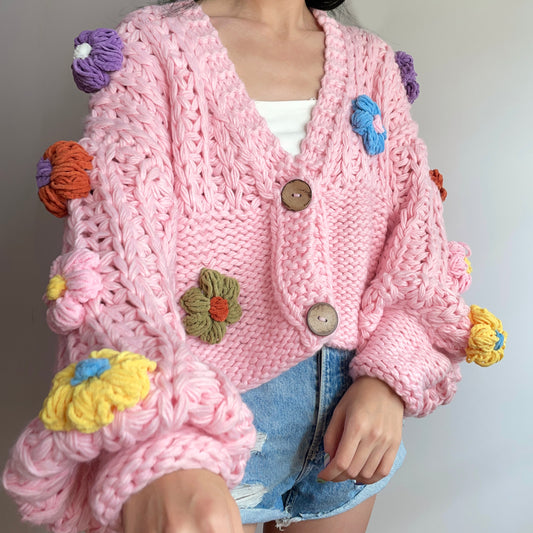 Chunky Knit Daisy Cropped Cardigan (3 Colors)