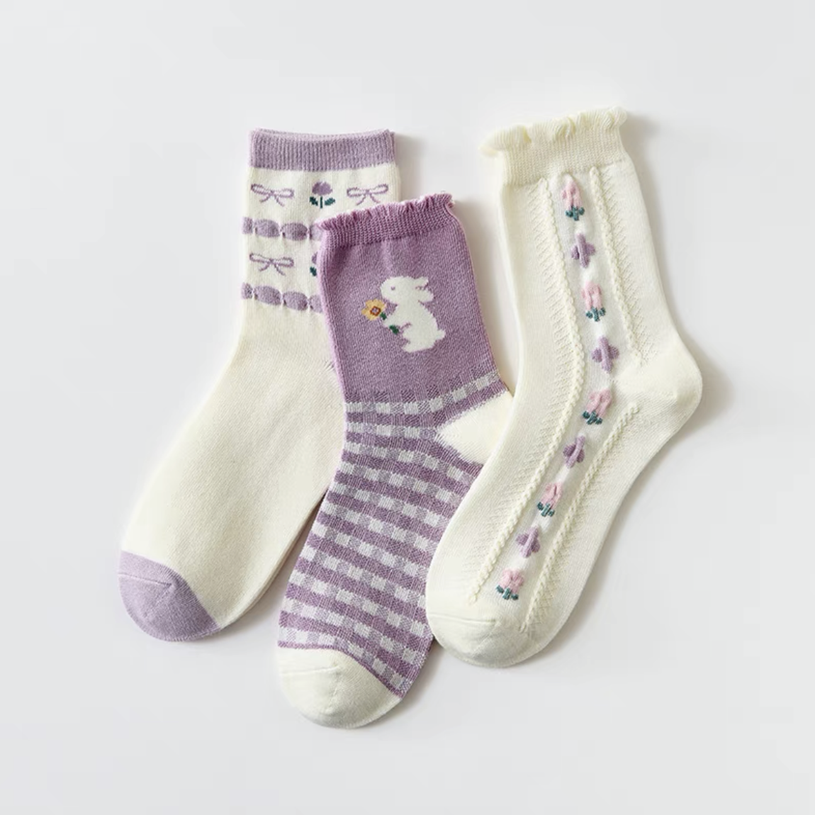Gingham Rabbit Sock Set (Purple)