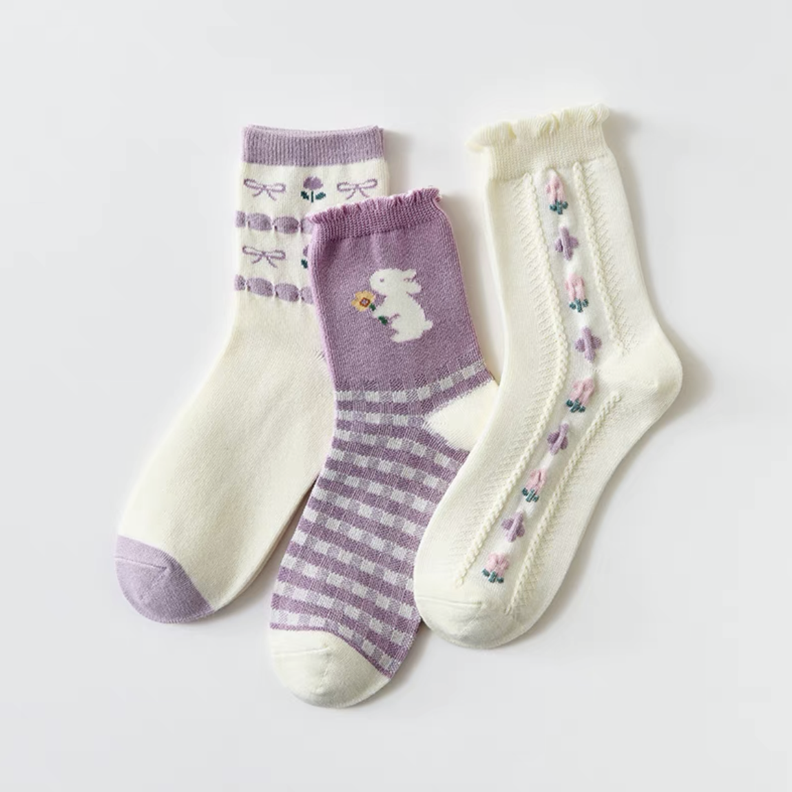 Gingham Rabbit Sock Set (Purple)