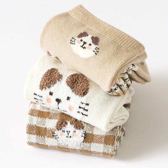 Gingham Cat Sock Set (Brown)