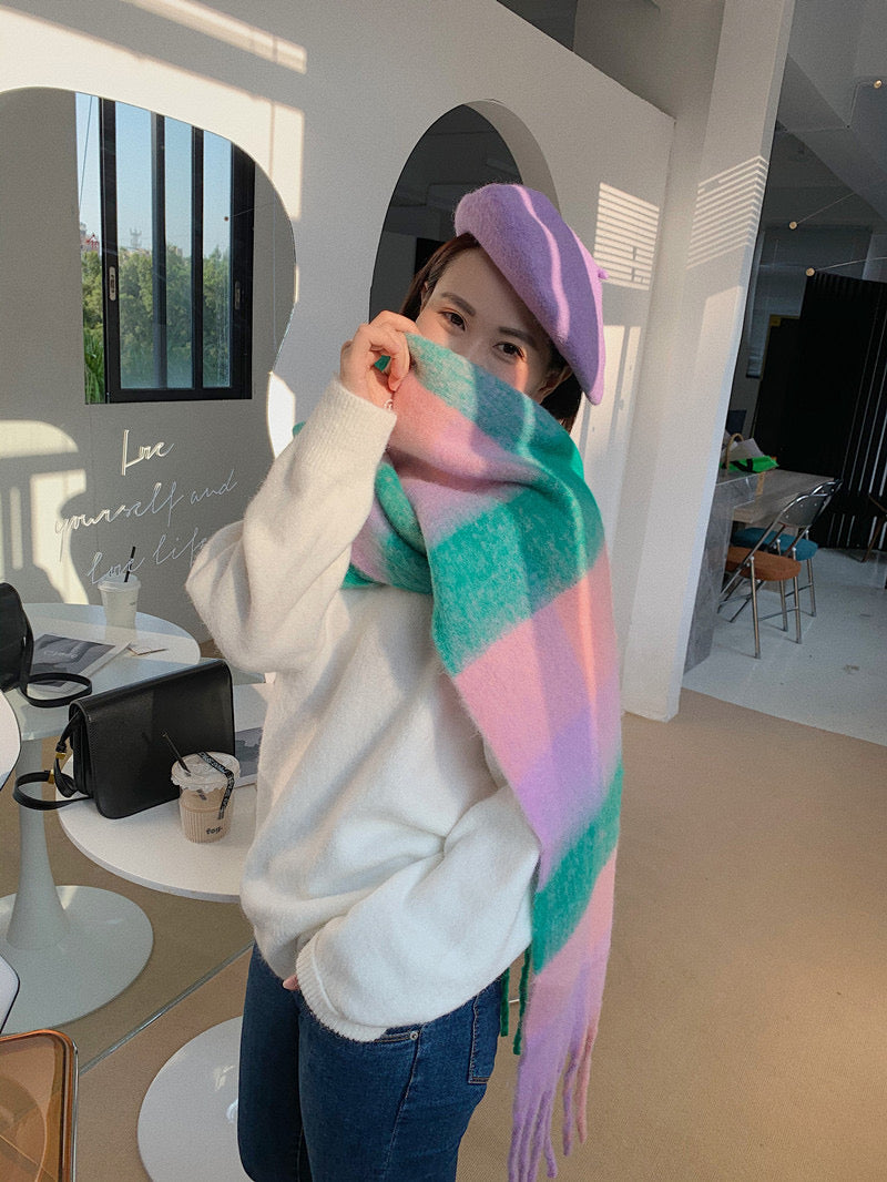Pastel Colorblock Scarf (Purple/Green)