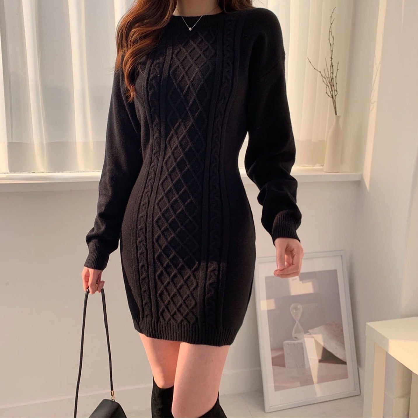 Ribbed Bodycon Mini Sweater Dress (2 Colors)