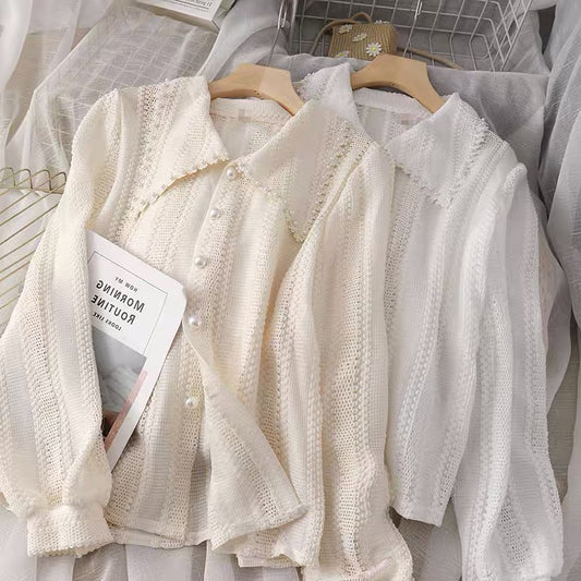 Pointy Collar Lace Button Up Shirt (3 Colors)