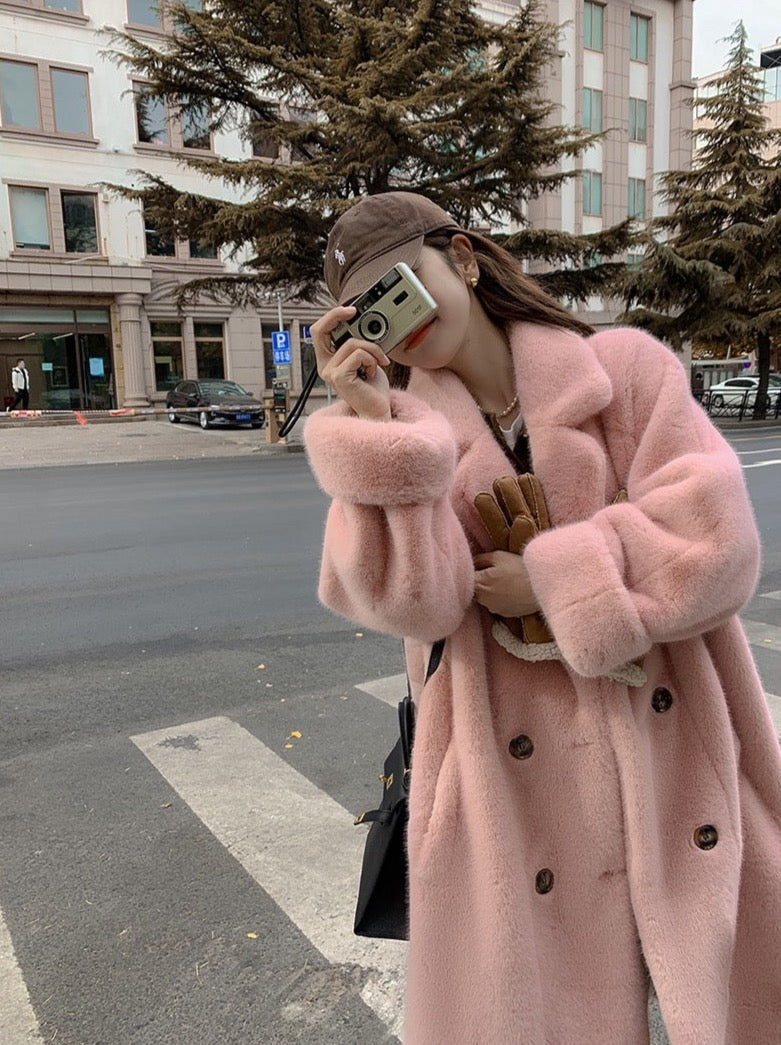 Fuzzy Double Breasted Coat (3 Colors) - Main Image