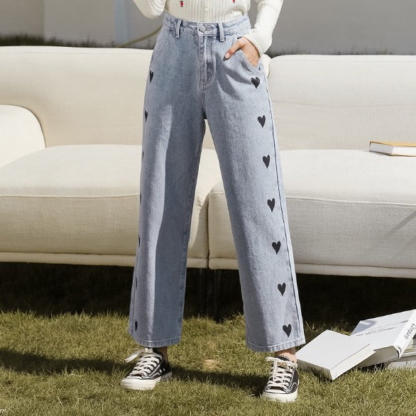 Embroidered Heart Jeans (2 Colors) - Main Image