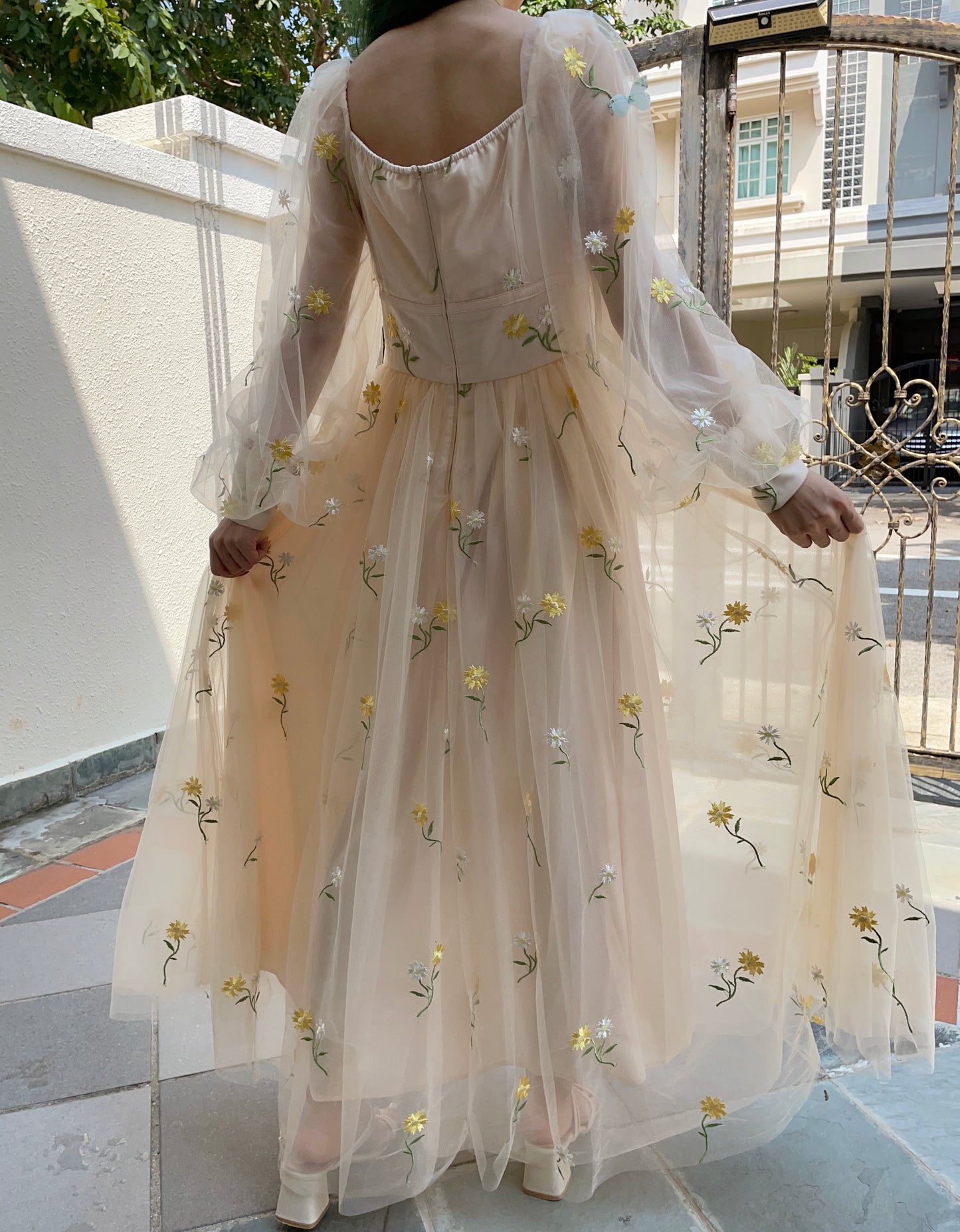 Butterfly Garden Tulle Maxi Dress (Cream)