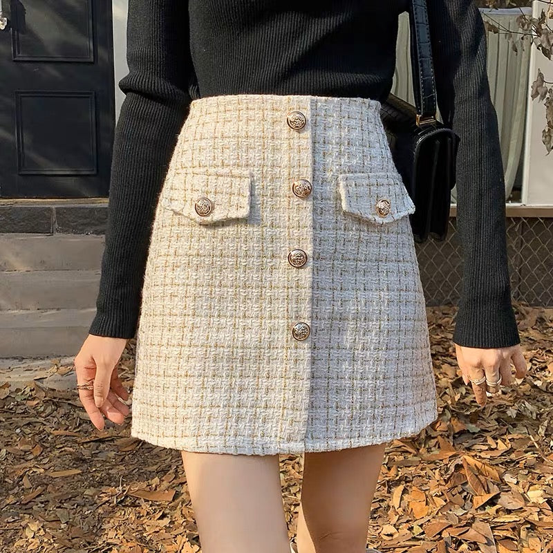 Button Tweed Mini Skirt (2 Colors)