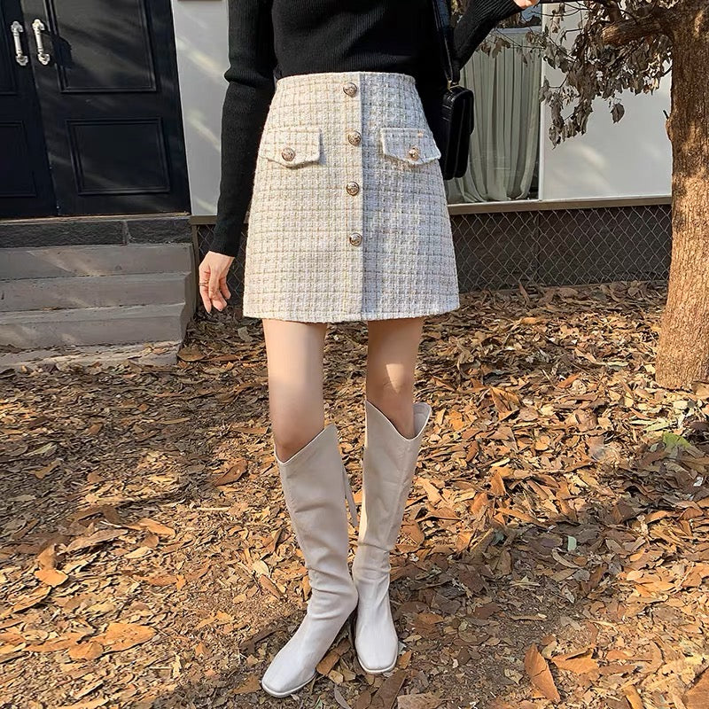 Button Tweed Mini Skirt (2 Colors)