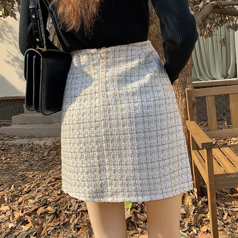 Button Tweed Mini Skirt (2 Colors)