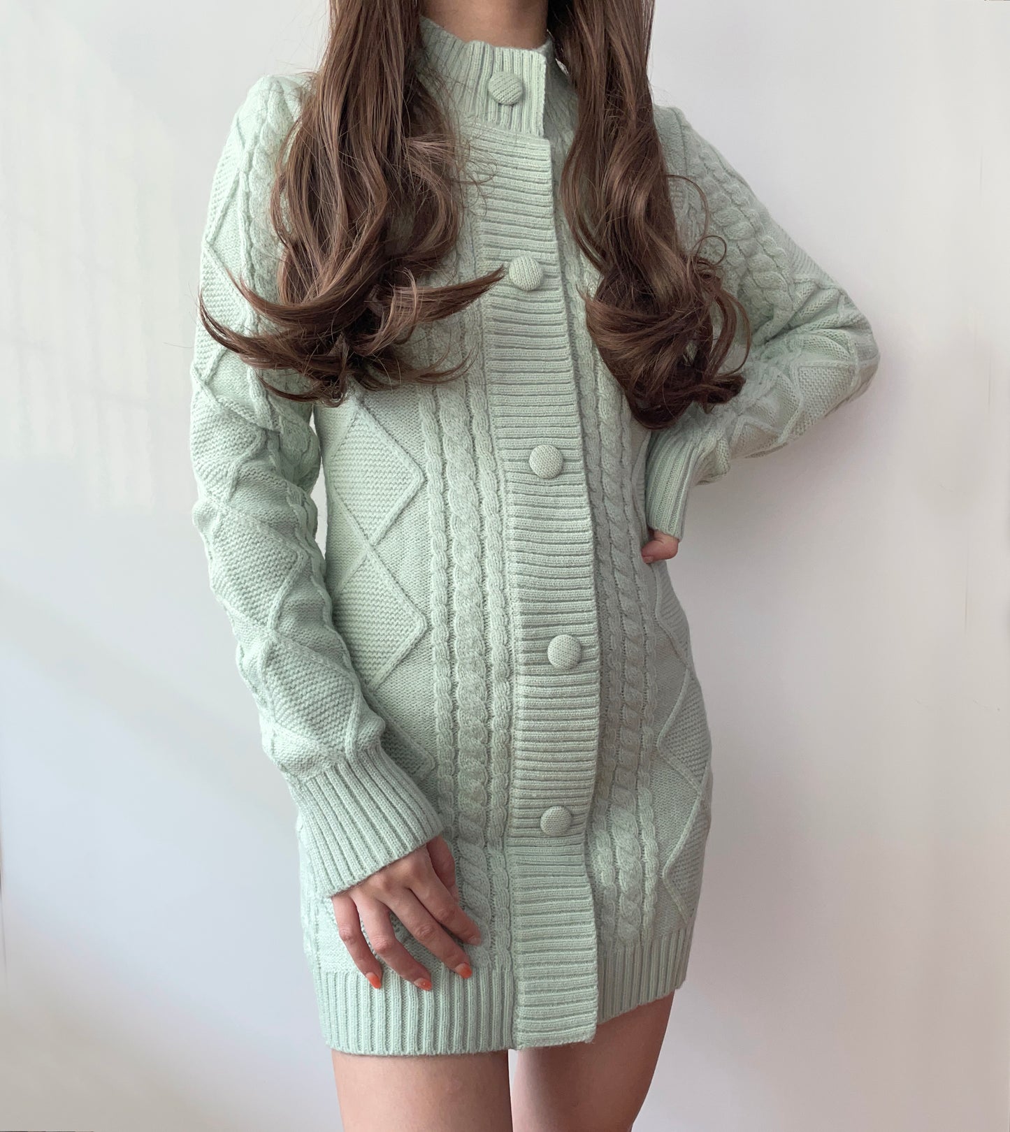 Button Cable Knit Sweater Dress (4 Colors)