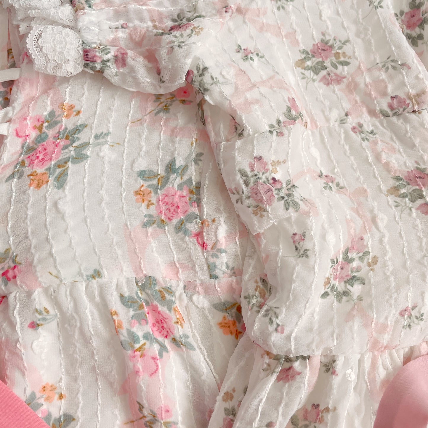 Spring Fling Lace Up Floral Dress (White/Pink)
