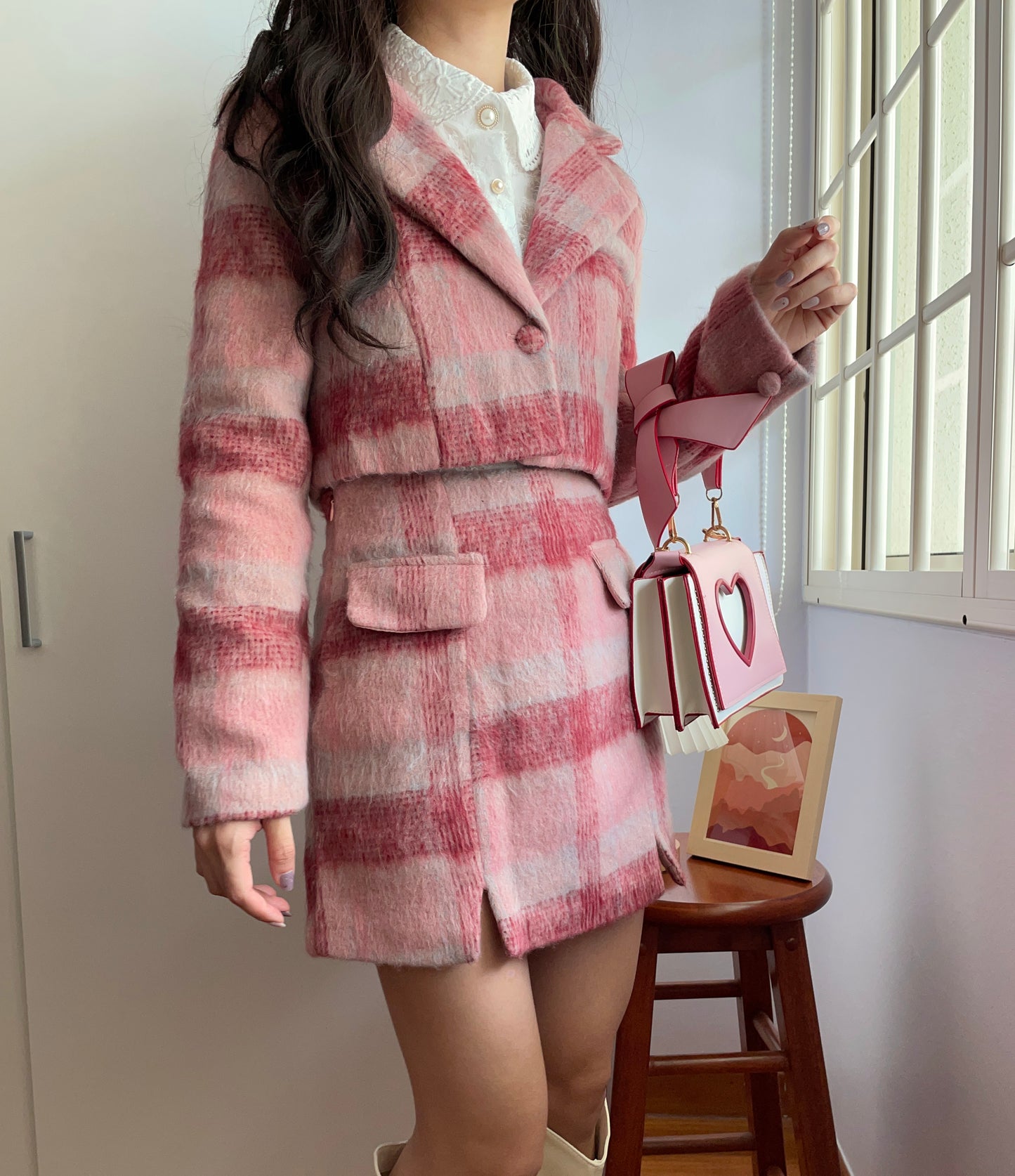 Candy Check Tweed Set (Pink)