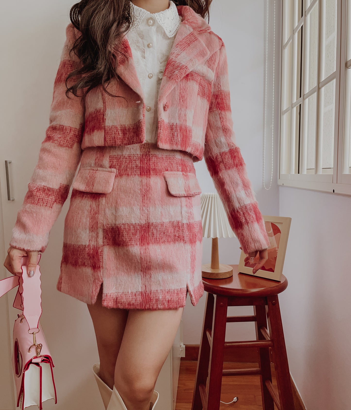 Candy Check Tweed Set (Pink)