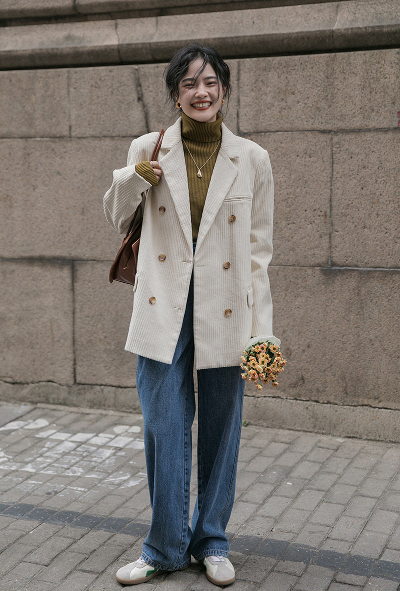 Corduroy Double Breasted Blazer Jacket (7 Colors)