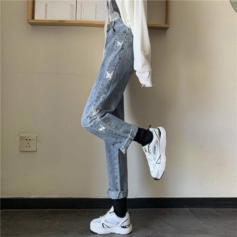 Butterfly Embroidered Jeans (Medium Blue)