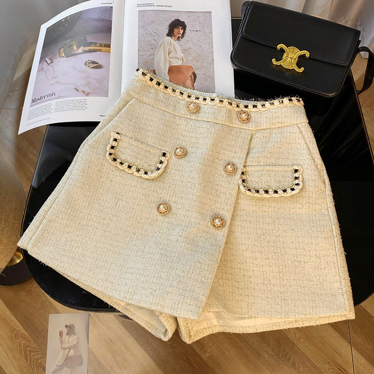 Preppy Tweed Asymmetrical Shorts (2 Colors)