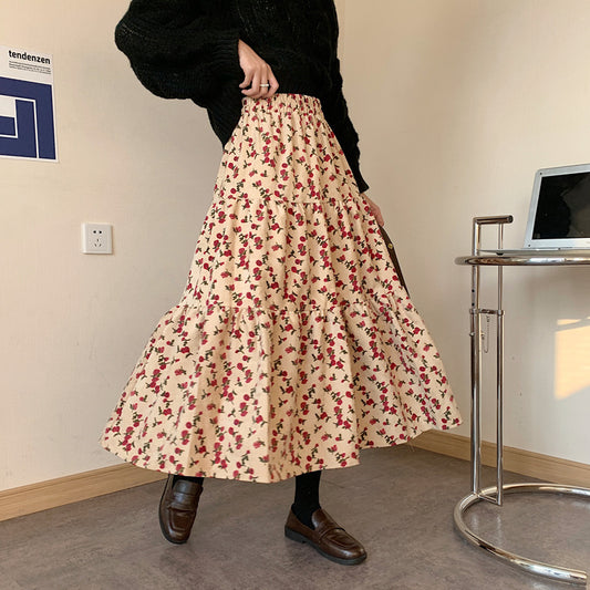 Rose Corduroy Tiered Midi Skirt (3 Colors)