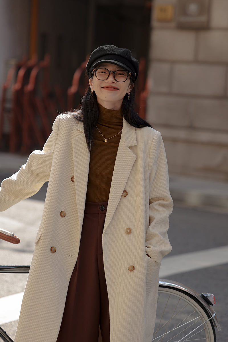 Corduroy Double Breasted Coat (3 Colors)
