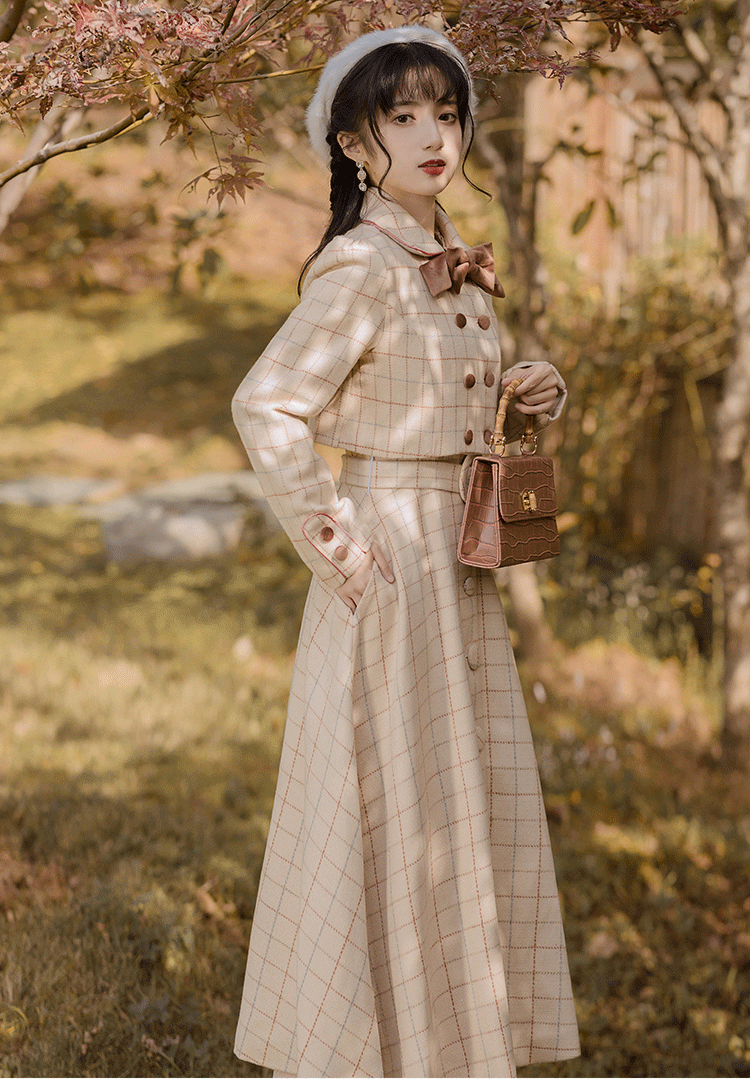 Milky Plaid Tweed Cropped Jacket (Cream/Brown)
