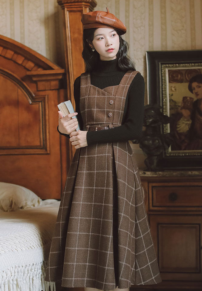 Plaid Pinafore Midi Dress (3 Colors)