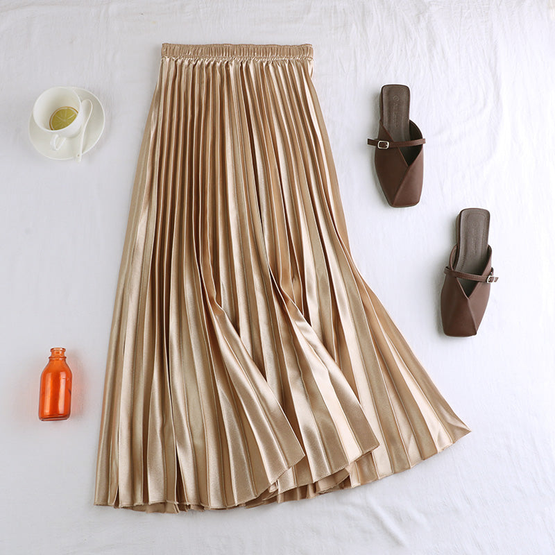 Pleated Satin Midi Skirt (7 Colors)