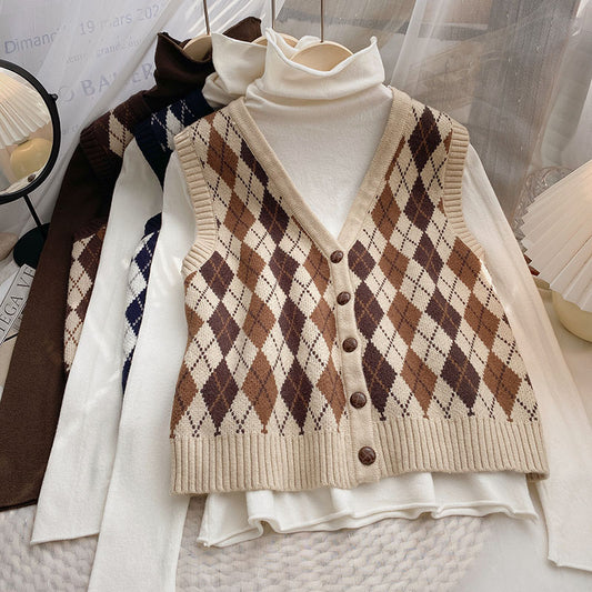 Cinnamon Argyle Plaid Vest (3 Colors)