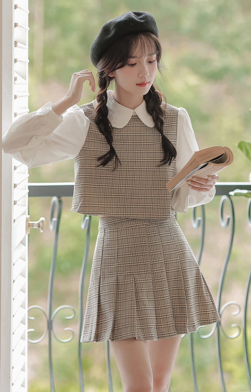 Preppy Plaid Two-Piece Set (Gray)