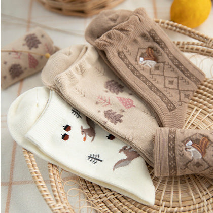 Woodland Squirrel Sock Set (Beige/Brown)