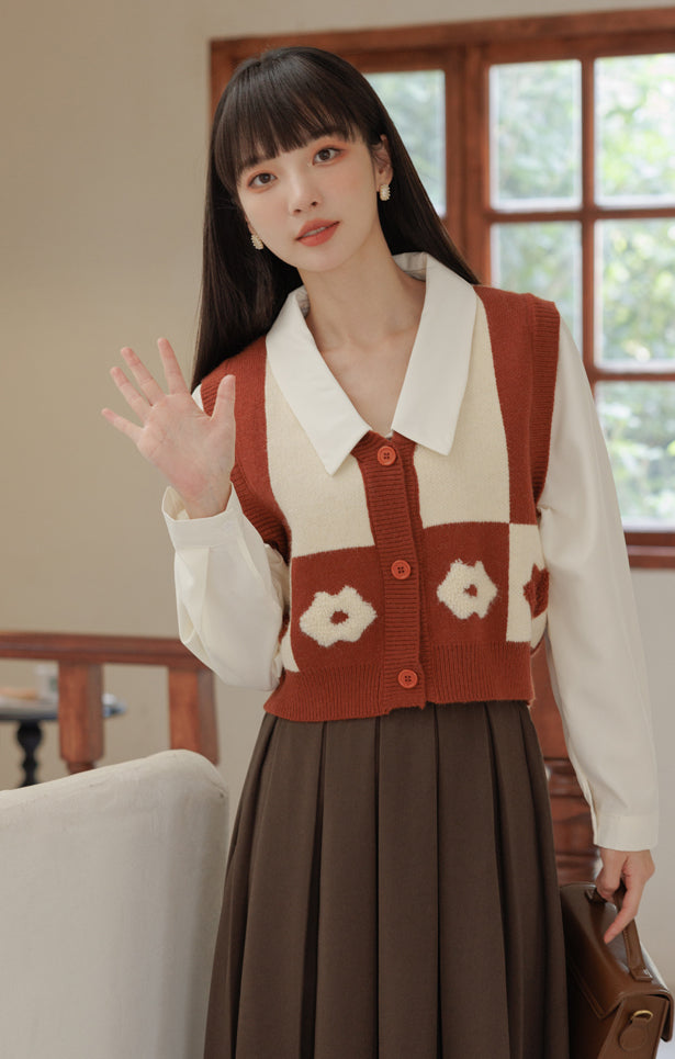 Retro Daisy Colorblock Twofer Vest (6 Colors)