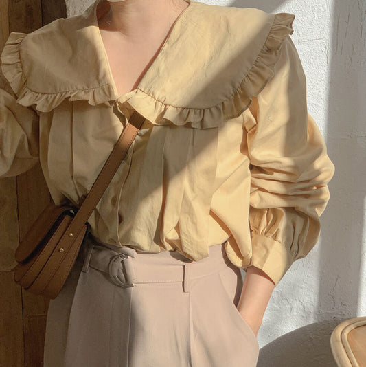 Oversized Peter Pan Collar Button Up Shirt (2 Colors)