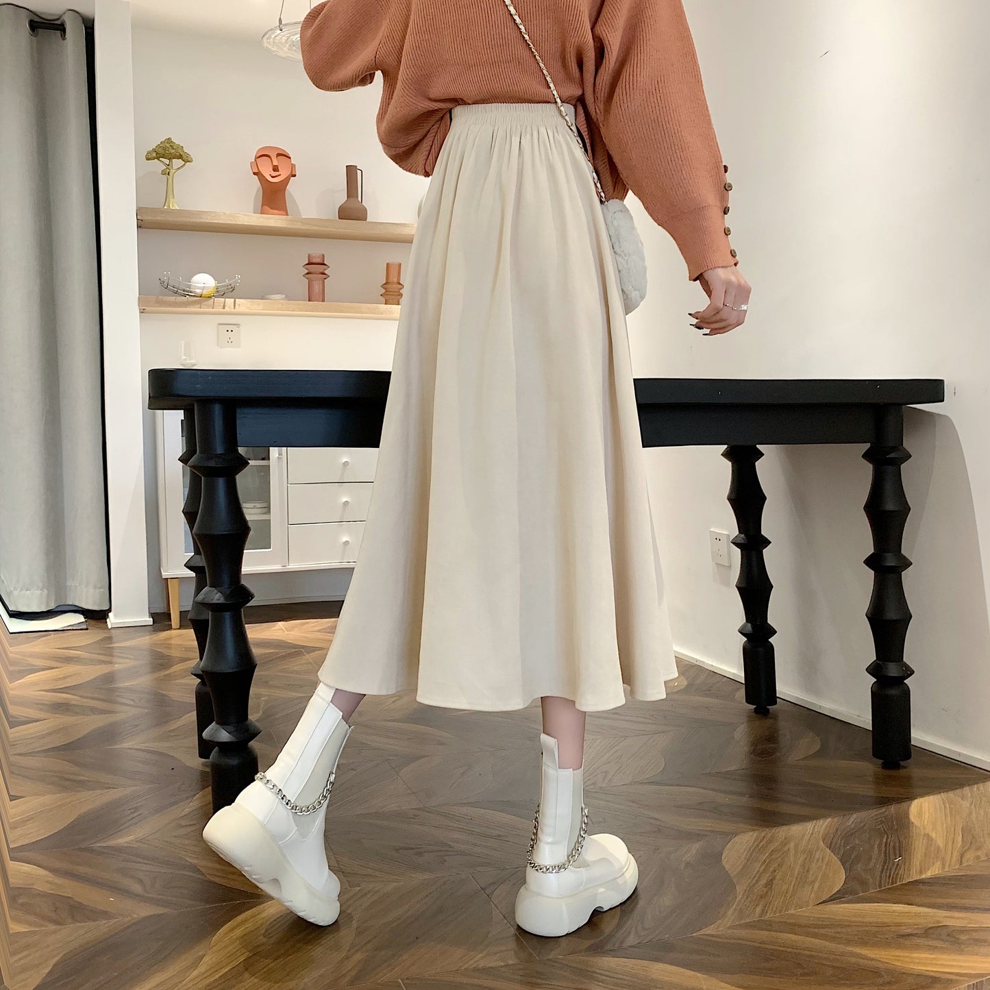 Corduroy Suede Midi Skirt (5 Colors)
