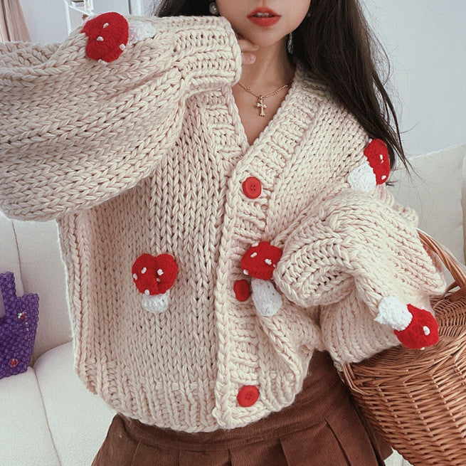 Chunky Mushroom Cropped Cardigan (2 Colors)