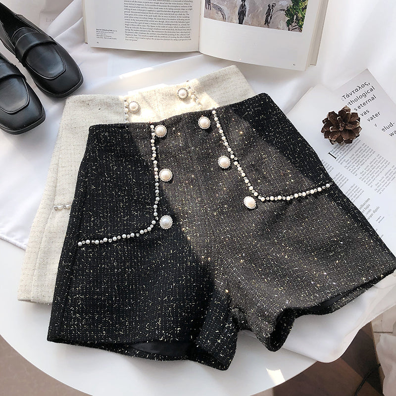 Pearl Trim Tweed Shorts (2 Colors)